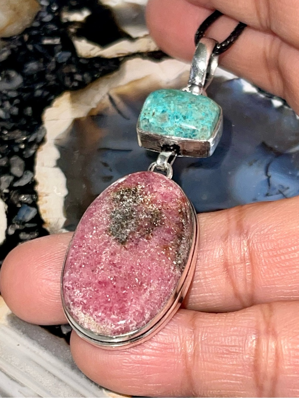 Rhodonite & Chrysocolla Crystal Pendant 2 1/2”